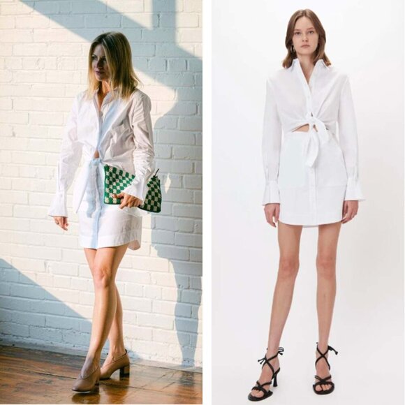 NEW Jonathan Simkhai Colbi Cotton Poplin Mini Shirt Dress White Preppy Coastal - Picture 1 of 9
